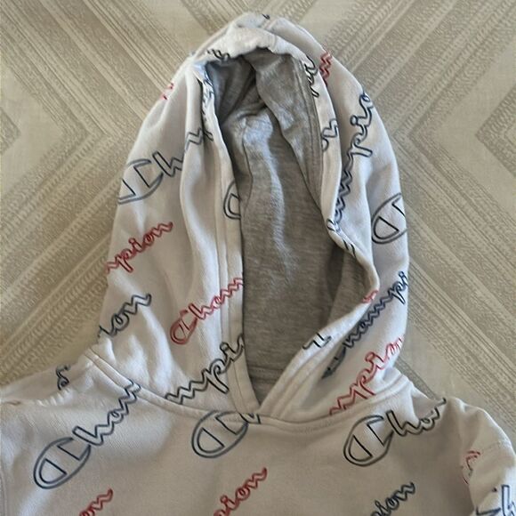 Champion Boys Multicolor Logo White Hooded Sweatshirt - Picture 2 of 9